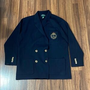 Lauren Ralph Lauren 100% wool double breasted preppy Women's Navy Blazer size  M